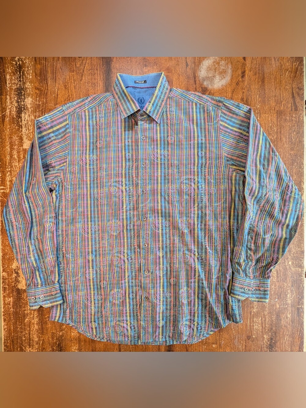 Bugatchi Uomo Button Up Shirt Mens XL Colorful Funky Striped Casual Hipster Top